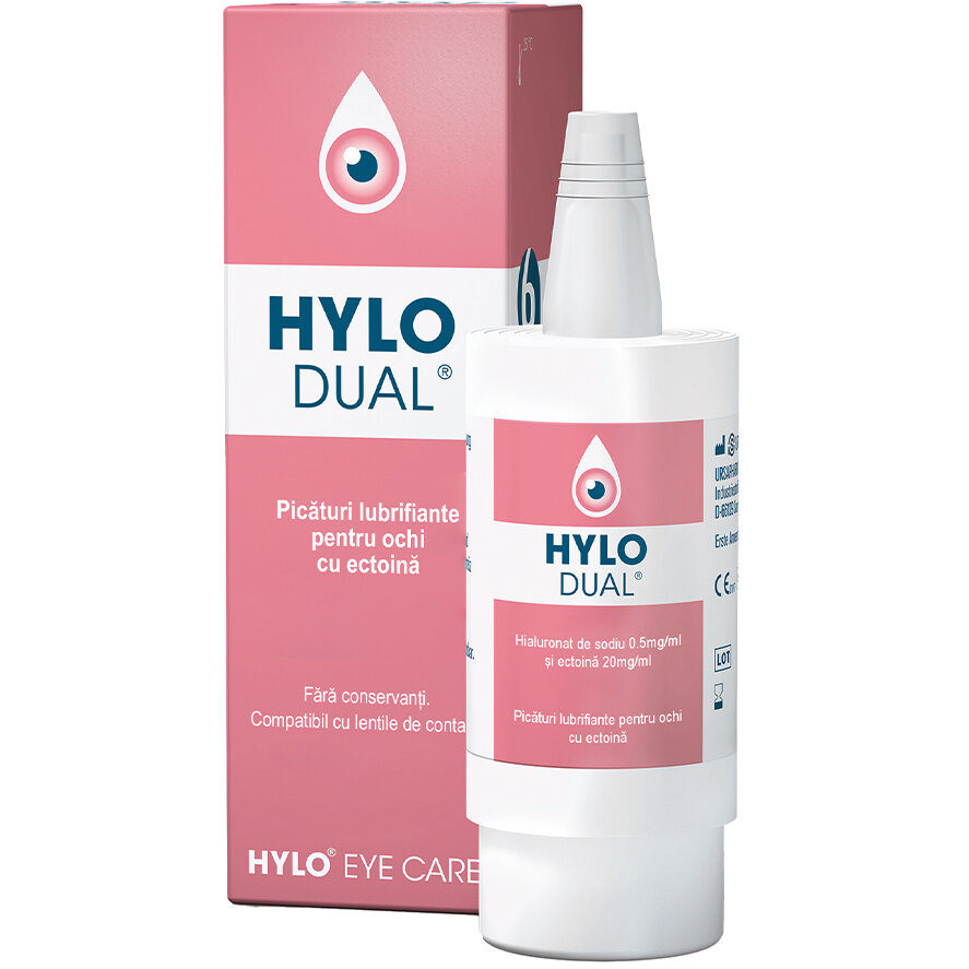 Picături lubrifiante pentru ochi HYLO Dual 10ml cu comanda online