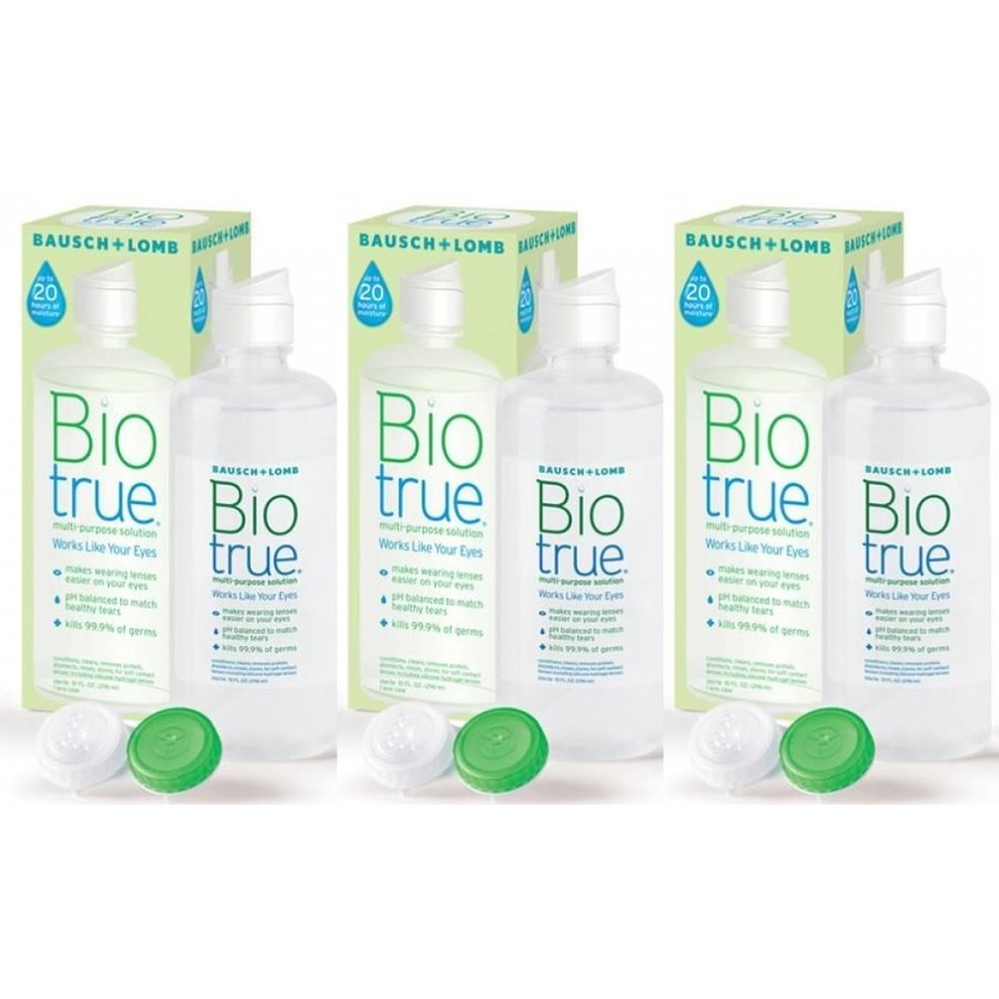 Solutie intretinere Biotrue 3 x 300 ml + suport lentile cadou cu comanda online