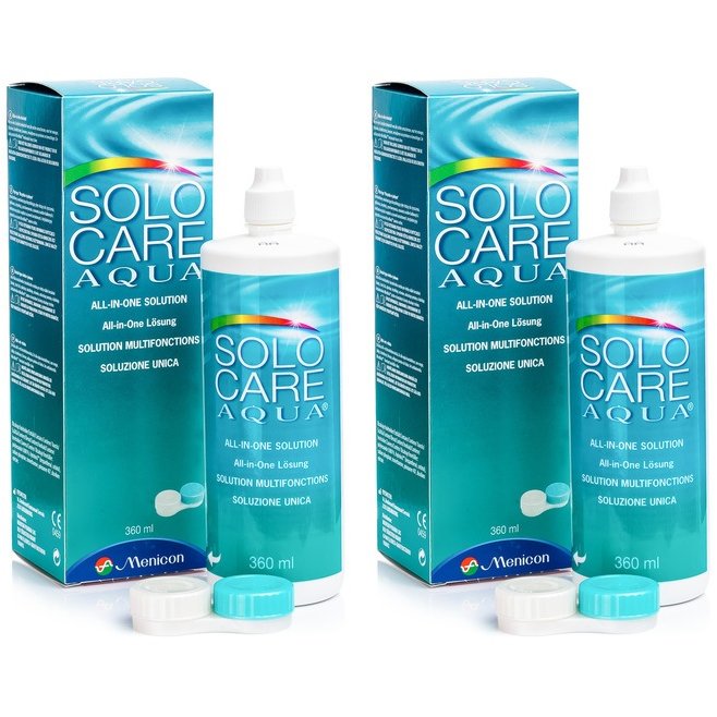 Solutie intretinere Solo-Care Aqua 2 x 360 ml + suport lentile cadou cu comanda online
