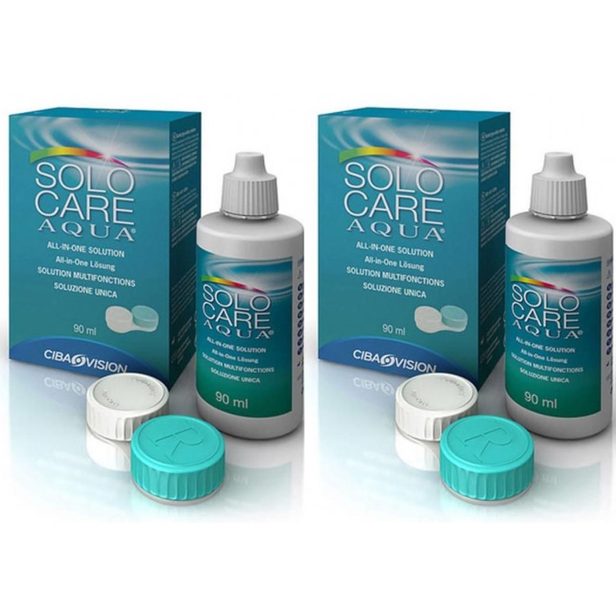 Solutie intretinere Solo-Care Aqua 2 x 90 ml + suport lentile cadou cu comanda online