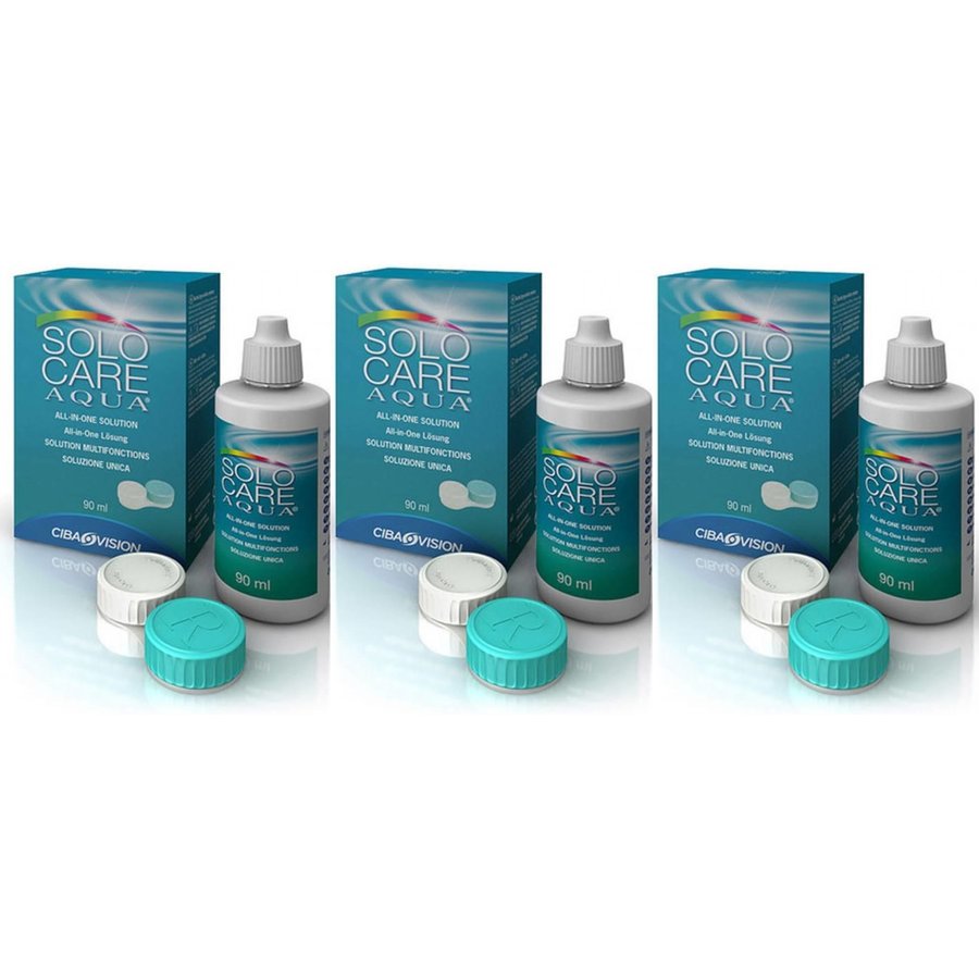 Solutie intretinere Solo-Care Aqua 3 x 90 ml + suport lentile cadou cu comanda online