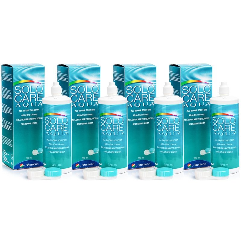 Solutie intretinere Solo-Care Aqua 4 x 360 ml + suport lentile cadou cu comanda online
