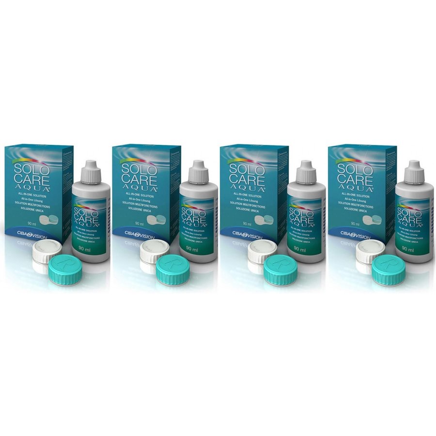 Solutie intretinere Solo-Care Aqua 4 x 90 ml + suport lentile cadou cu comanda online