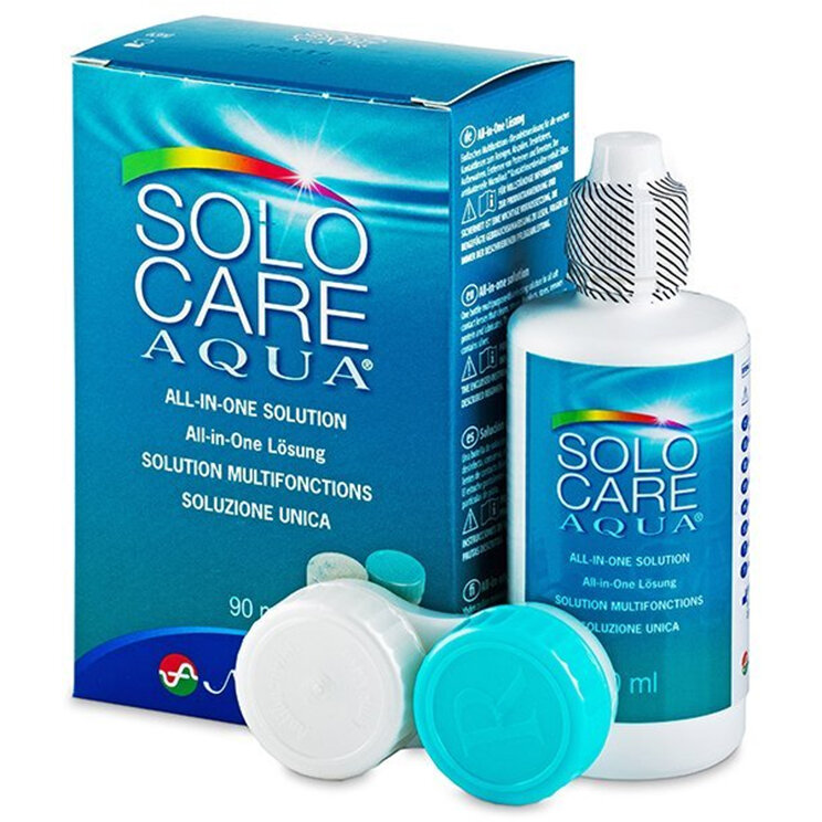 Solutie intretinere Solo-Care Aqua 90 ml + suport lentile cadou cu comanda online